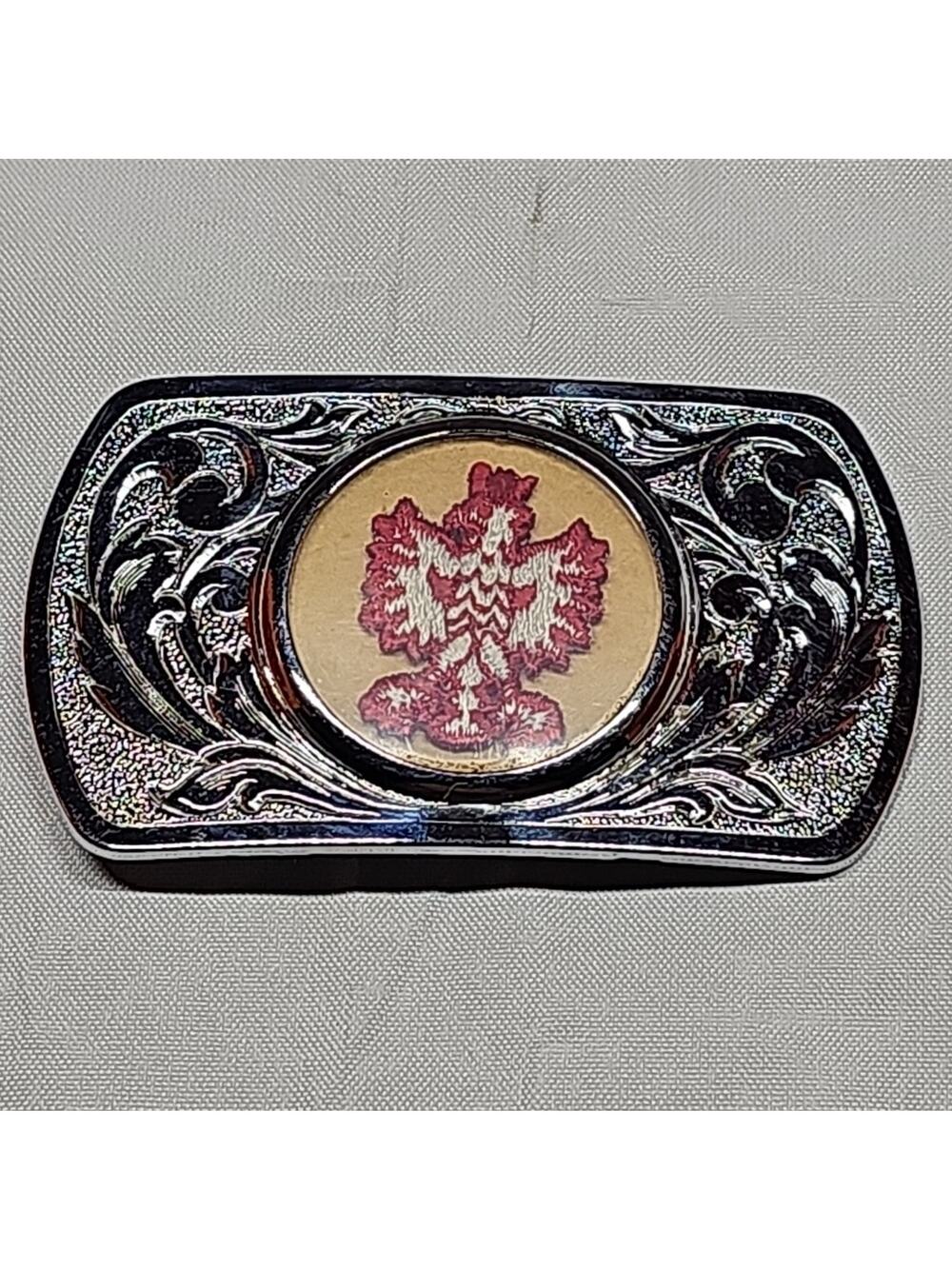 Vintage Belt Buckle - Chrome/ Silver Colored Look Finish - Polish Falcon Patch